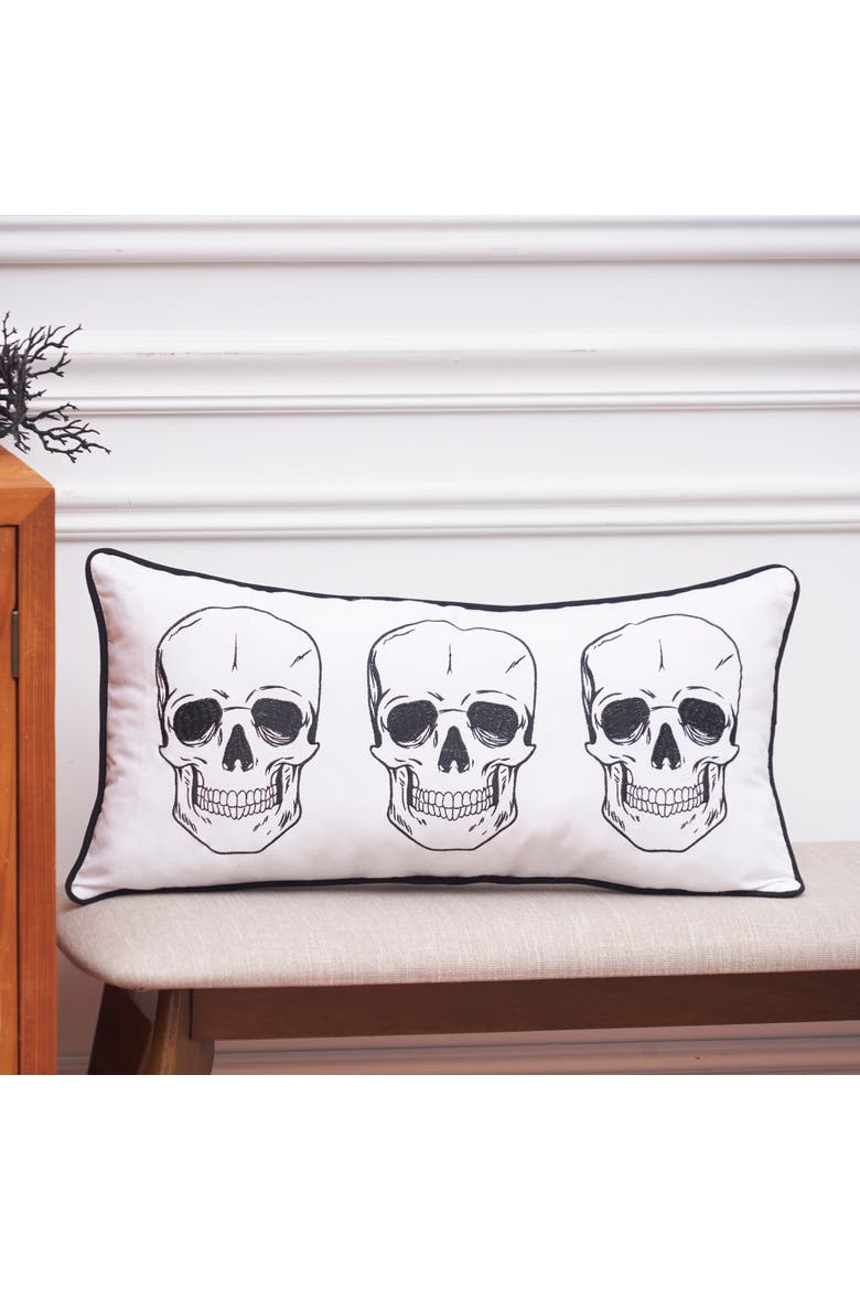 Triple Skully Skeletons Mini Cotton Blend Halloween Accent Pillow 12" x 24", Alternate, color, White