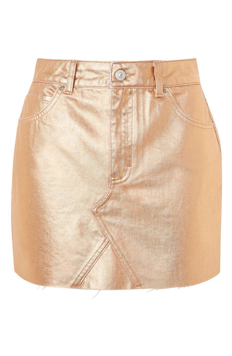 Topshop Moto High Waist Metallic Denim Miniskirt, Alternate, color, 