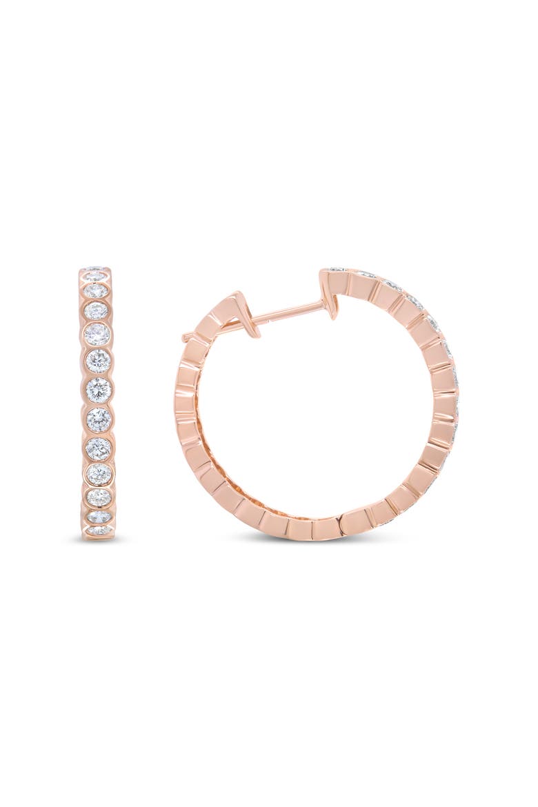 18K Rose Gold 1 Cttw Round Bezel-Set Diamond Hoop Earrings, Main, color, Pink