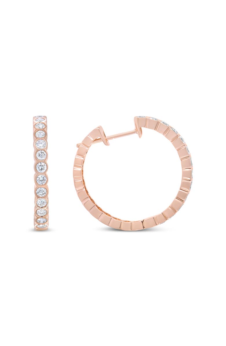Haus of Brilliance 18K Rose Gold 1 Cttw Round Bezel-Set Diamond Hoop Earrings, Main, color, Pink