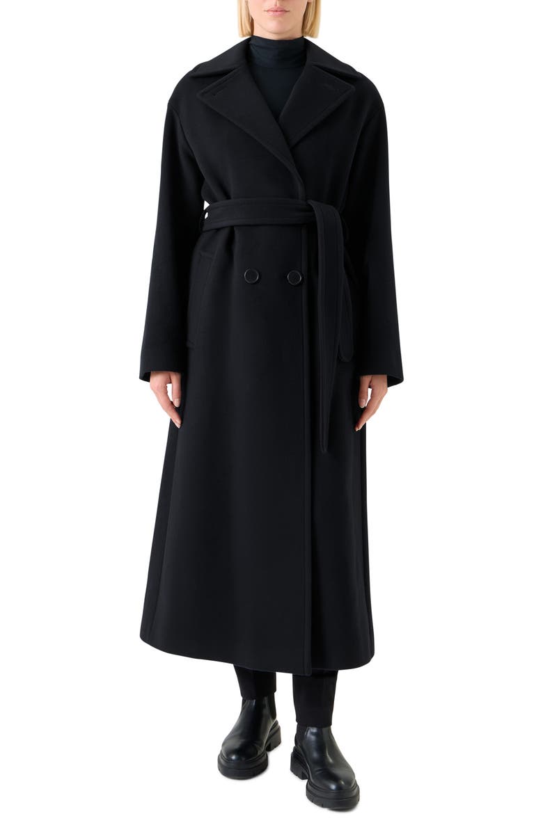 Akris punto Double Breasted Belted Wool Blend Coat, Main, color, Black