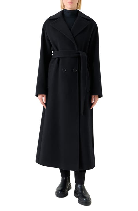 Double Breasted Belted Wool Blend Coat