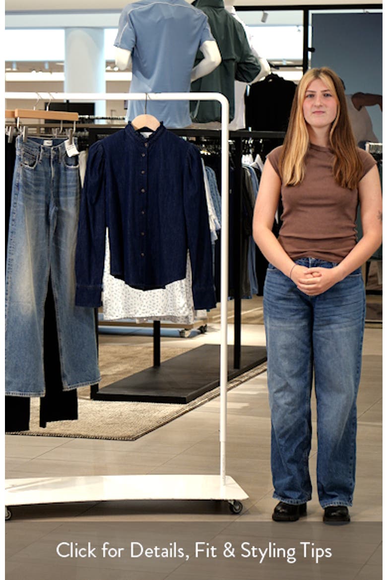 Ruffle Neck Puffed Sleeve Chambray Shirt video