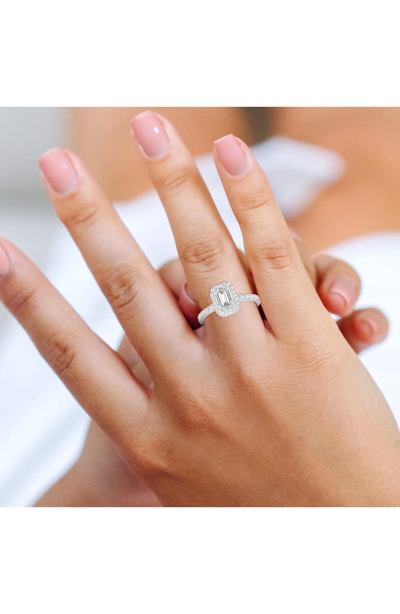 LuvMyJewelry Ivey 14K White Gold Emerald Cut Lab Grown Diamond Halo Engagement Ring - 1.75 ctw, Alternate, color, 14K White Gold