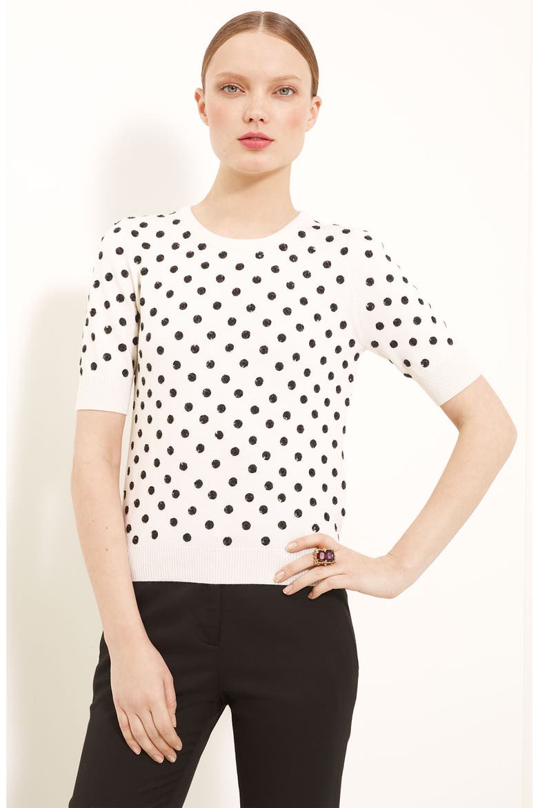Polka Dot Short Sleeve Sweater, Main, color, WHITE