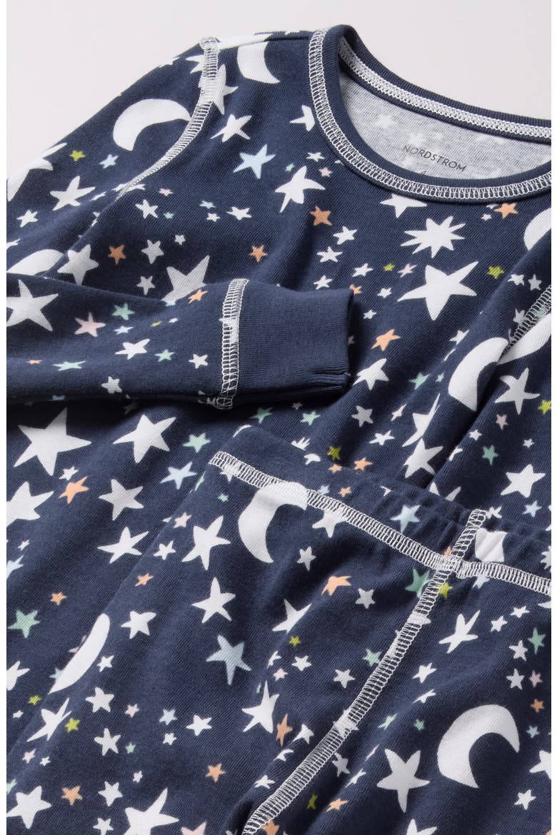 Kids' Glow in the Dark Fitted Two-Piece Pajamas, Alternate, color, NAVY NIGHTTIME GLOW