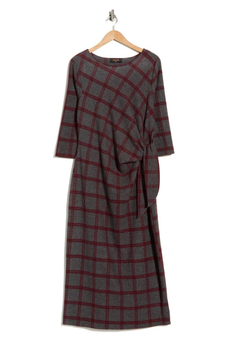 Plaid Boat Neck Maxi Dress, Alternate, color, CHARCOAL