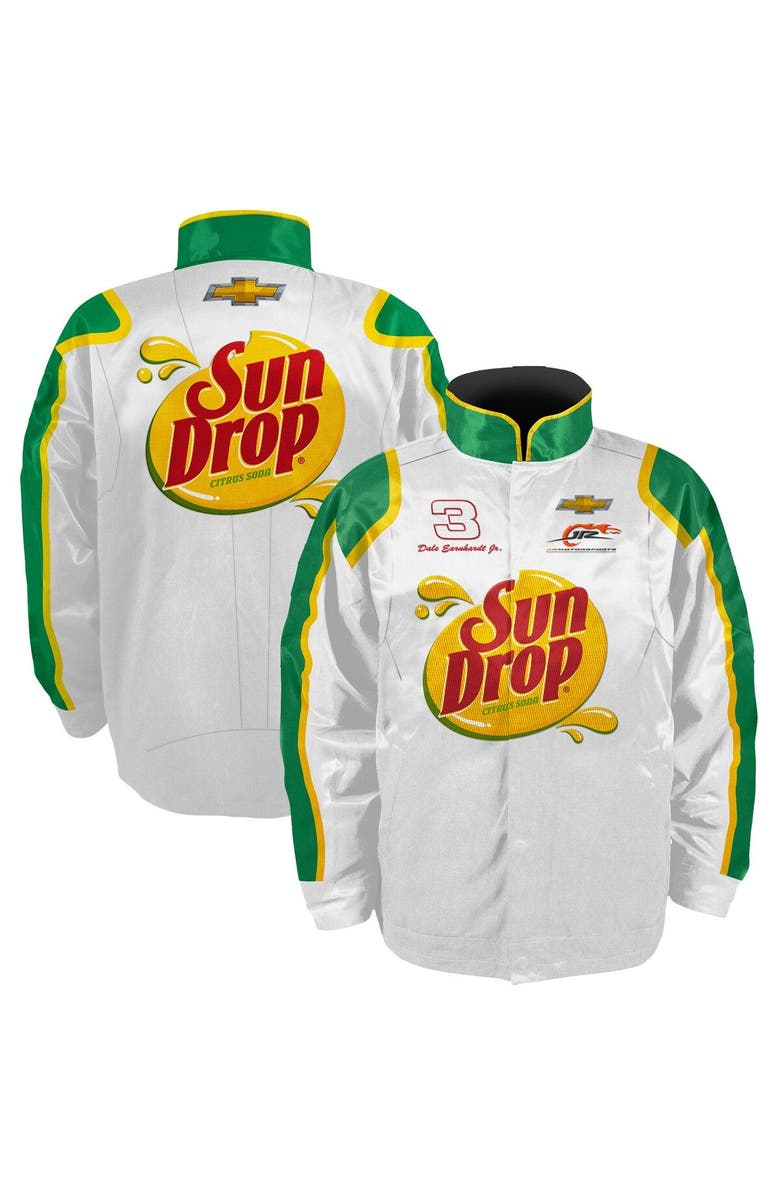 JR MOTORSPORTS OFFICIAL TEAM APPAREL Men's JR Motorsports Official Team Apparel White/Green Dale Earnhardt Jr. Sun Drop Nylon Uniform Full-Snap Jacket, Main, color, White