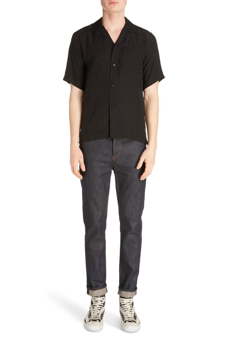 Silk Button-Up Camp Shirt, Alternate, color, BLACK