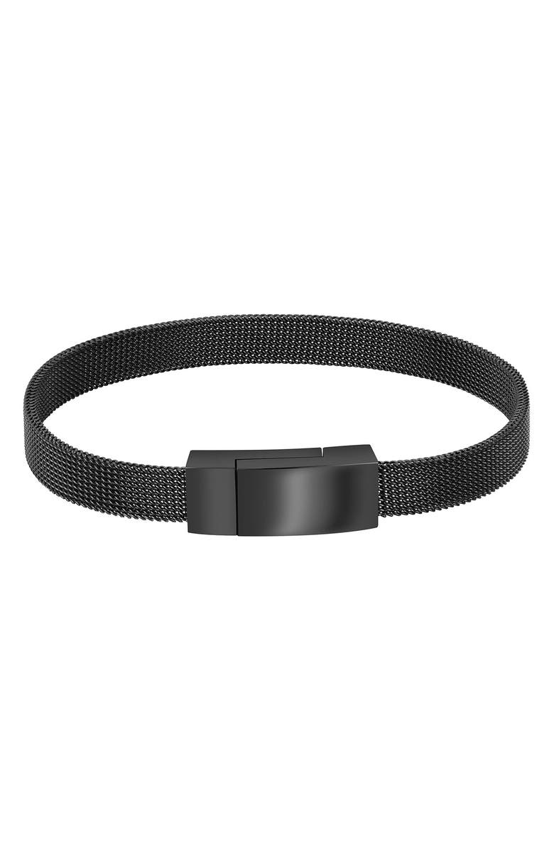 GEOFFREY BEENE Men's Stainless Steel Mesh Chain Bracelet, Alternate, color, Black