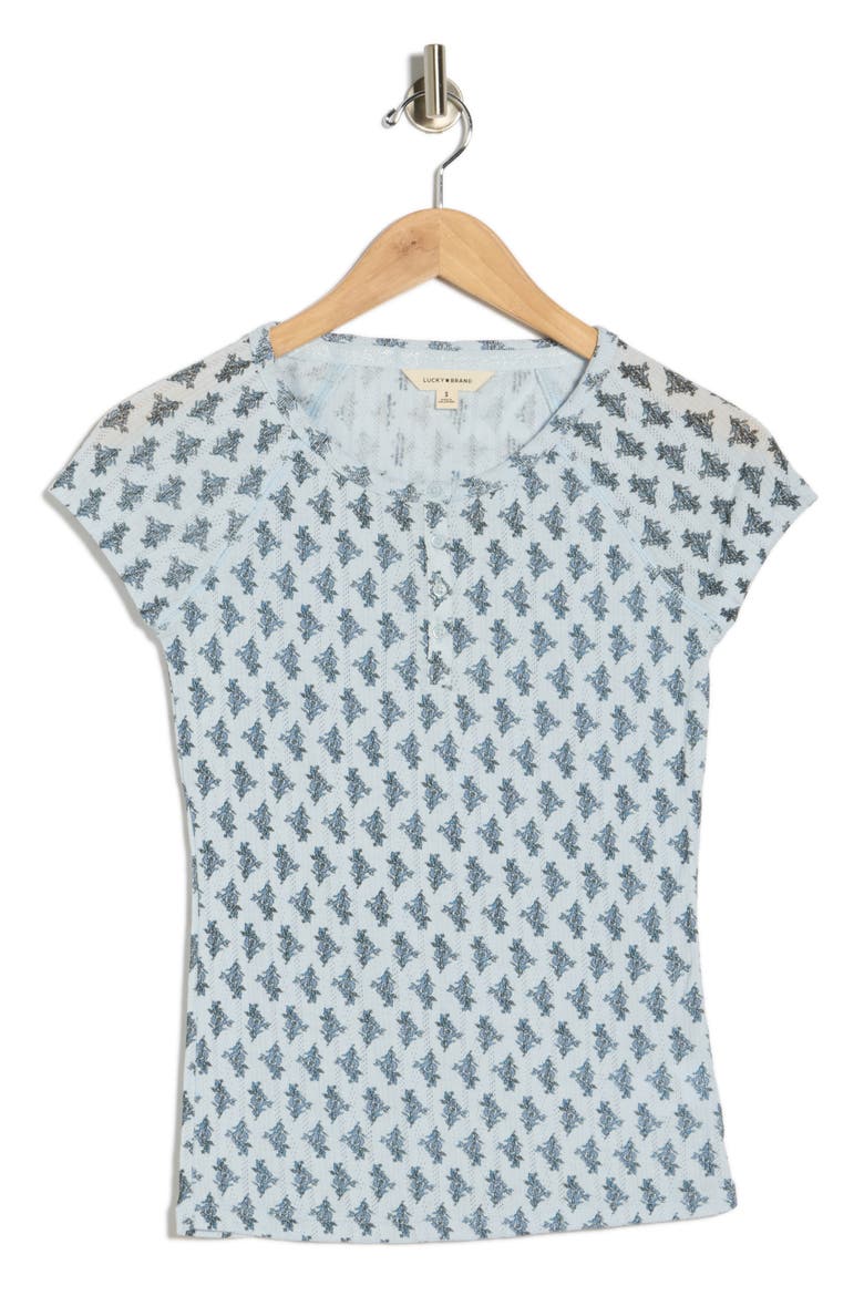 Pointelle Cap Sleeve Cotton Blend Henley, Alternate, color, BLUE MULTI