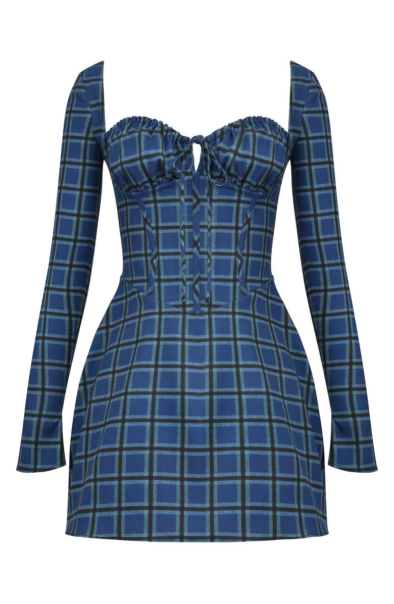 HOUSE OF CB Malika Long Sleeve Cocktail Minidress, Alternate, color, Blue Tartan Print