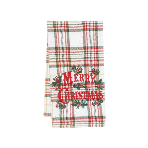 Merry Christmas Holiday Phrases Embroidered Plaid Towel