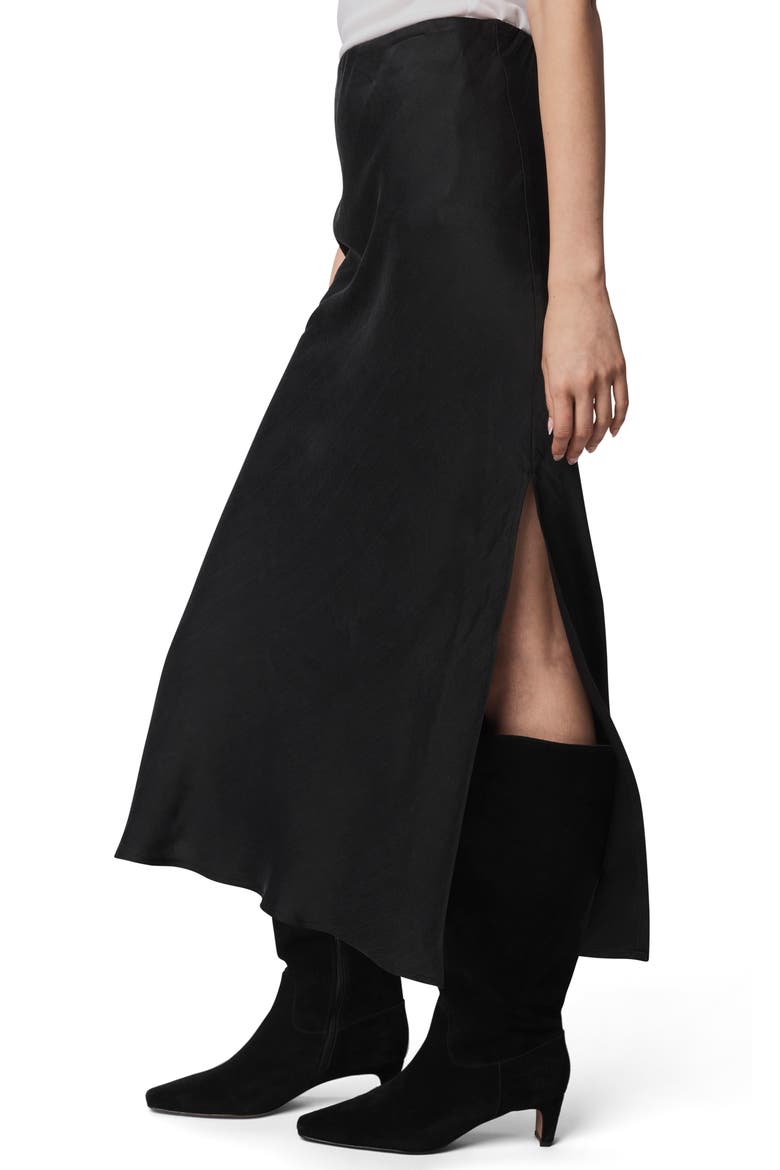 Serena Side Slit Satin Midi Skirt, Alternate, color, BLACK