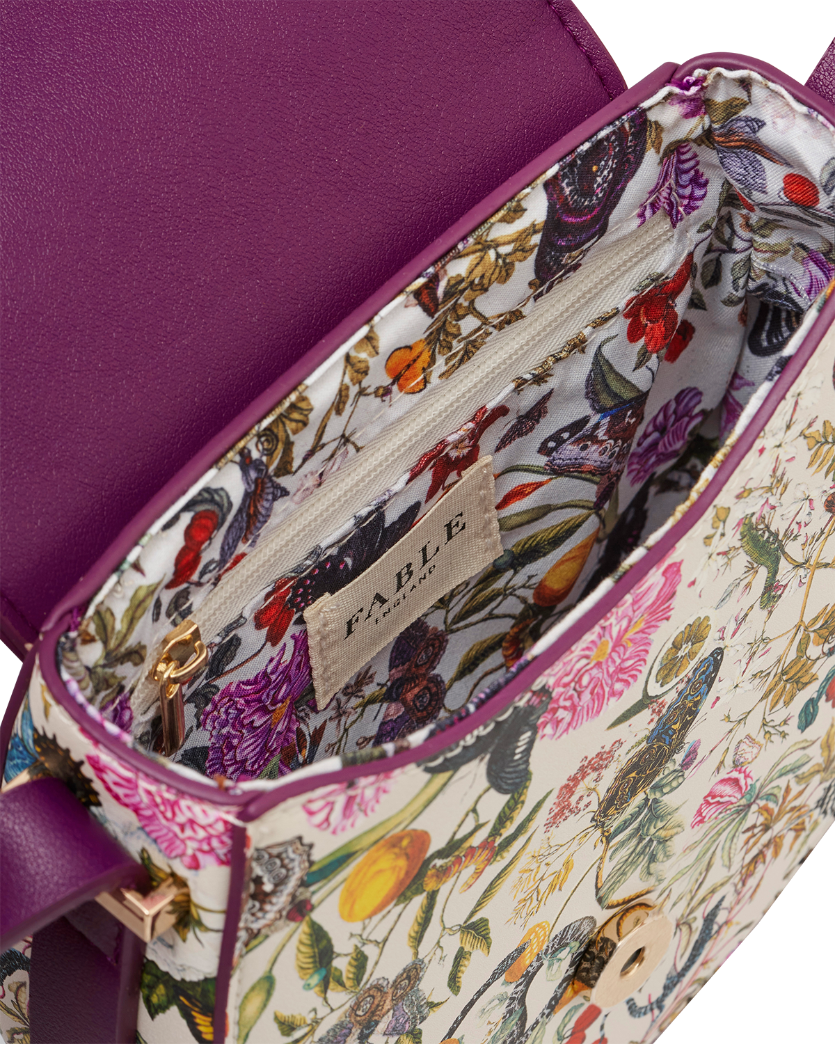 Fable England Floral Engravings Plum Saddle Bag, Alternate, color, Purple