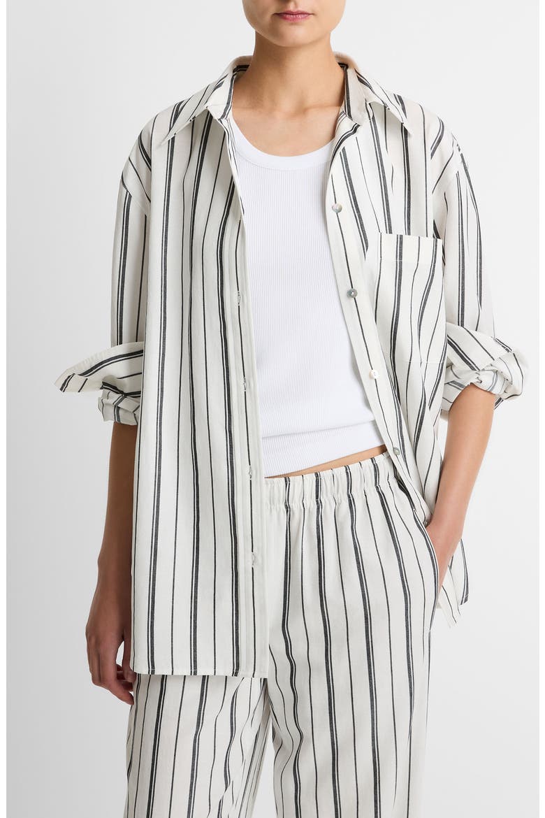 Stripe Oversize Button-Up Shirt, Main, color, WHITE/ BLACK