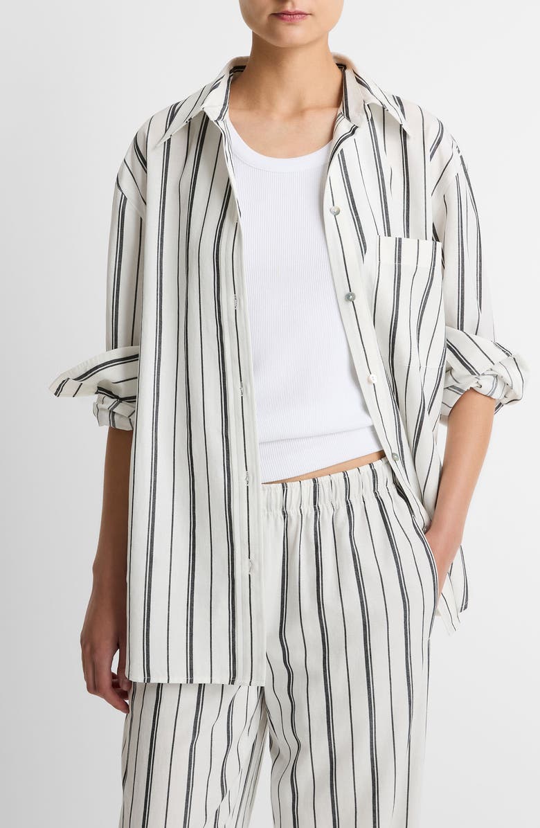Vince Stripe Oversize Button-Up Shirt, Main, color, White/ Black