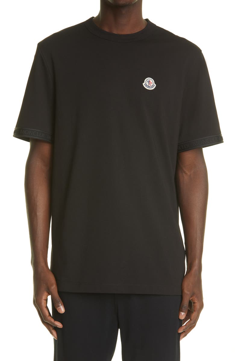 Moncler Logo Patch Taped Sleeve Cotton T-Shirt, Main, color, 