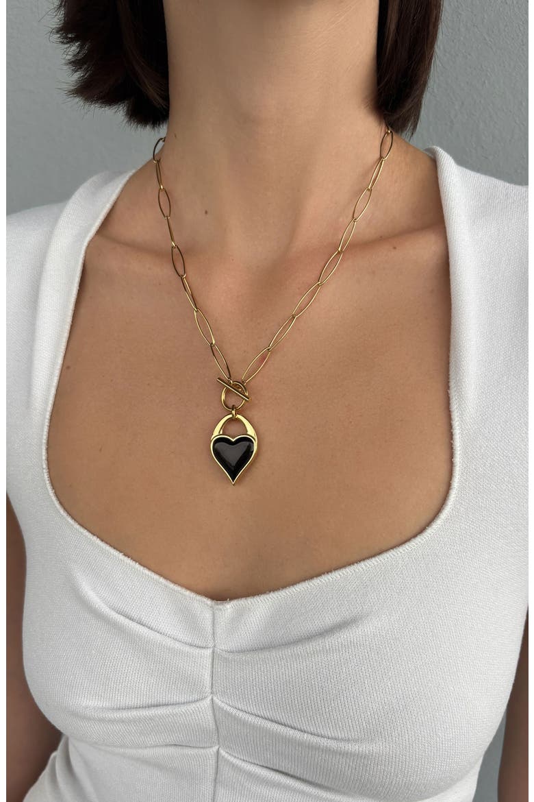 18k Gold Plate Double Sided Heart Pendant Necklace, Alternate, color, GOLD/ WHITE/ BLACK