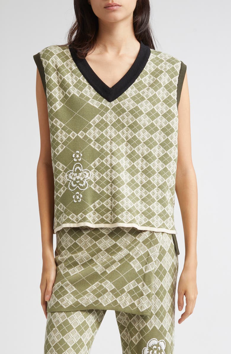 YanYan Argyle Stretch Organic Cotton Vest, Main, color, Army