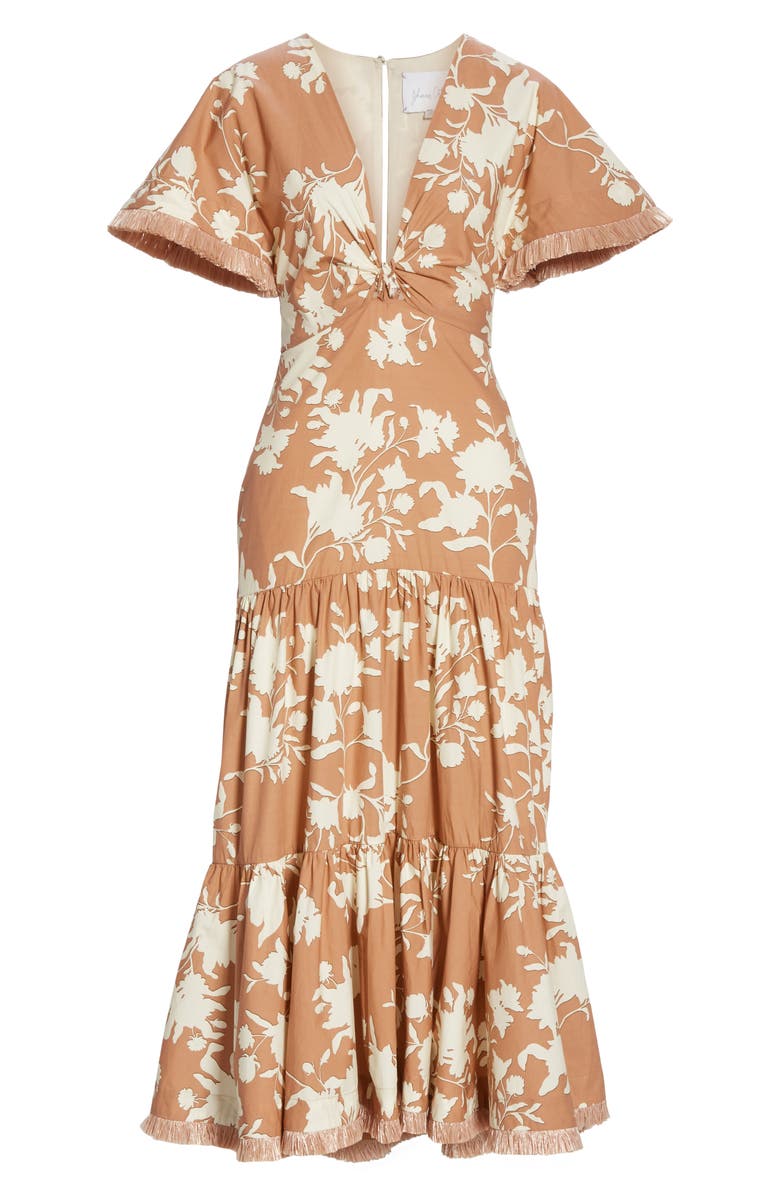 Johanna Ortiz Tea House Raffia Trim Floral Print Dress, Alternate, color, 