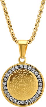 HMY JEWELRY 18k Gold Plated Lord's Prayer Pendant Necklace