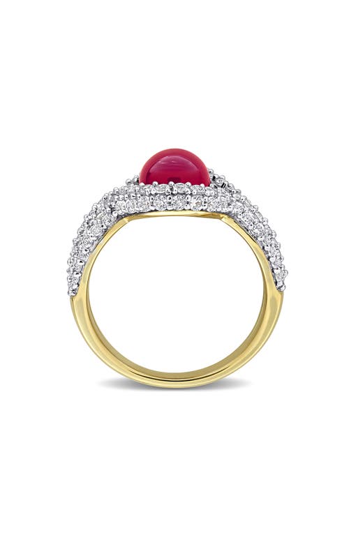 Delmar Created Ruby & Created White Sapphire Twist Band Ring In Red