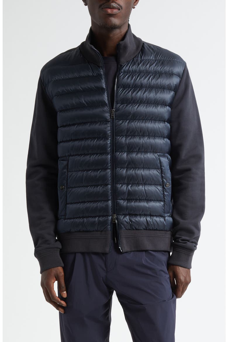 Cotton Knit & Quilted Down Jacket, Main, color, BLUE NAVY