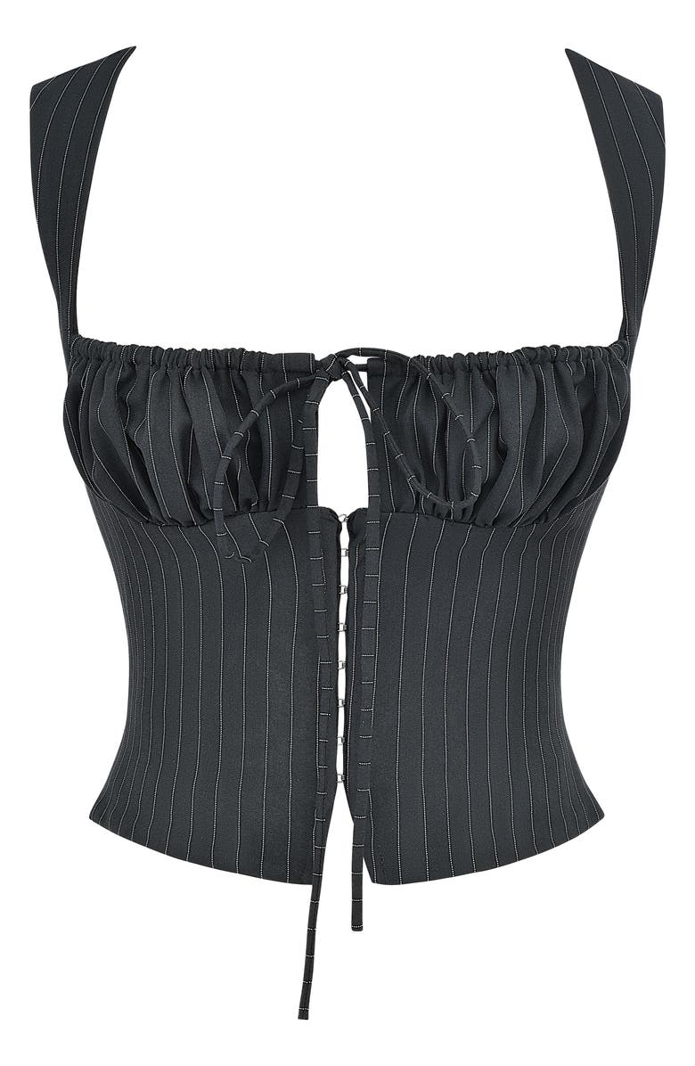 Mistress Rocks Pinstripe Corset, Alternate, color, Black