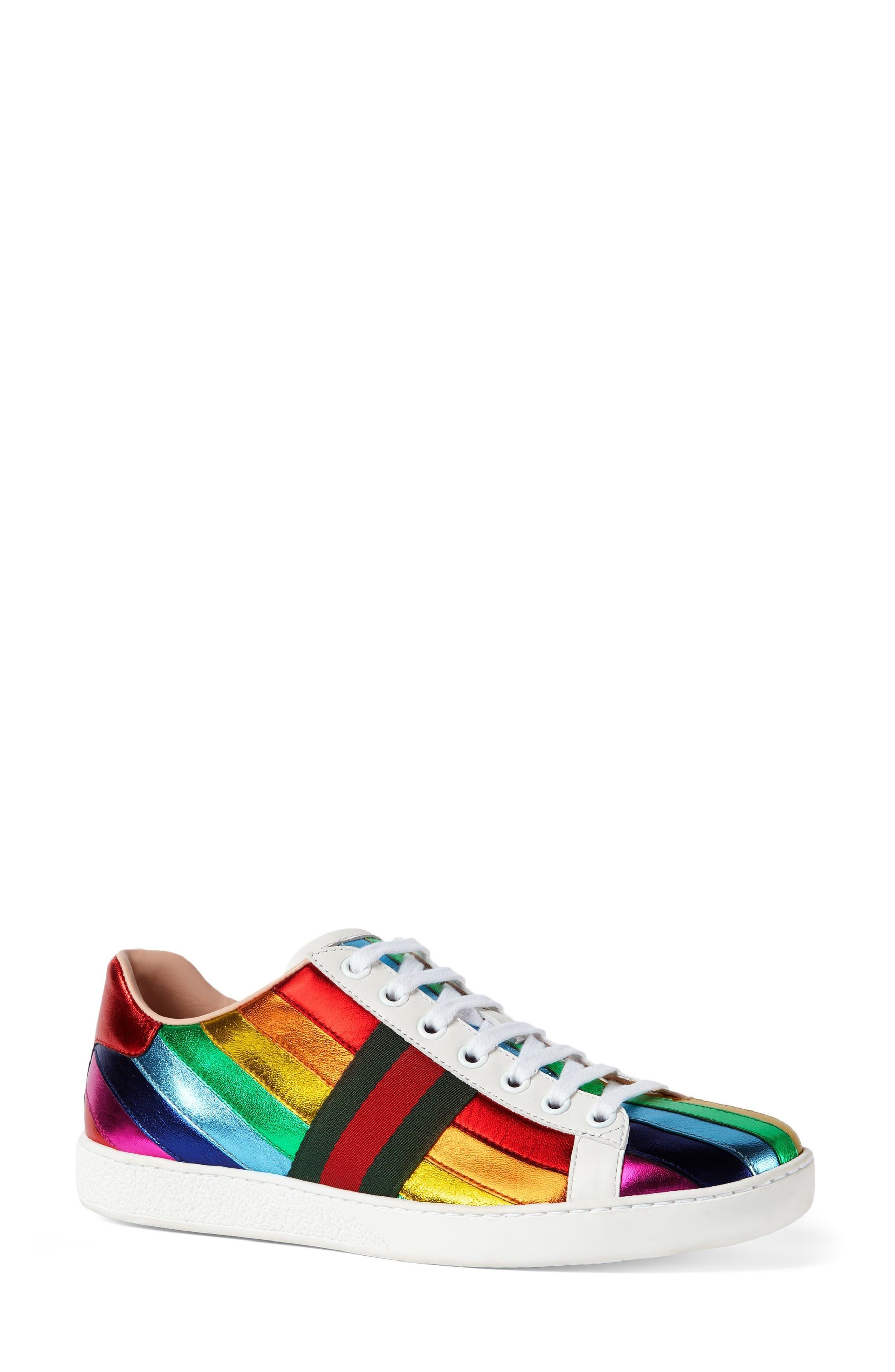 Gucci New Ace Rainbow Sneaker, Alternate, color, 