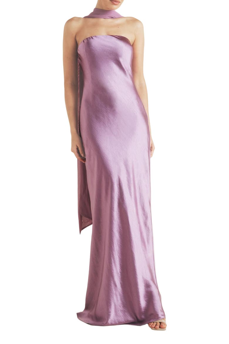 Bandeau Satin Bridesmaid Dress, Alternate, color, Orchid