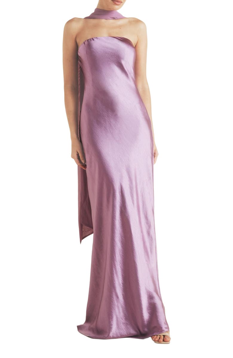 Six Stories Bandeau Satin Bridesmaid Dress, Alternate, color, Orchid