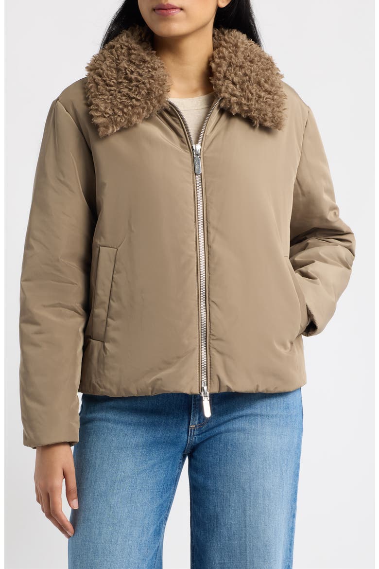 Faux Fur Collar Puffer Jacket, Alternate, color, BEIGE