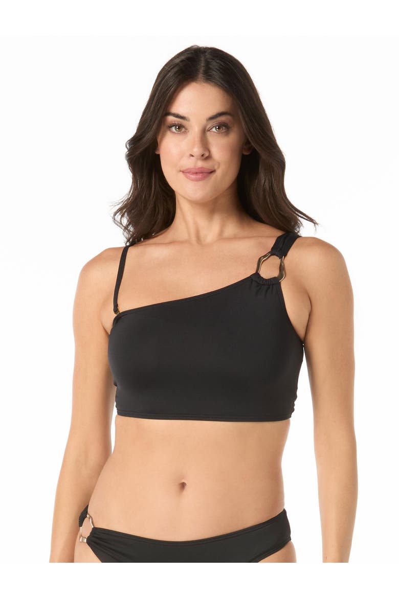 Ring One Shoulder Crop Swim Top, Alternate, color, Black