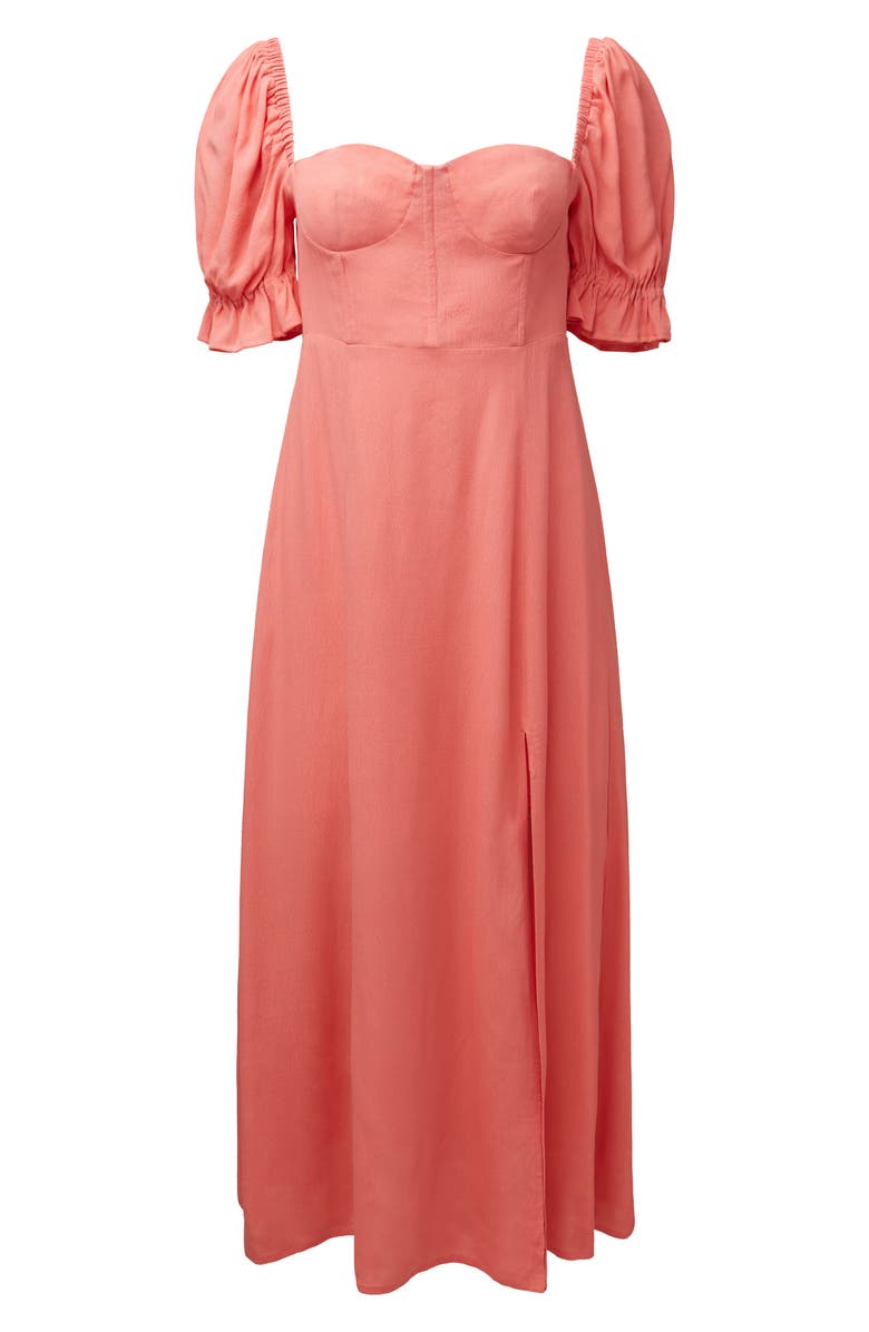 WeWoreWhat Puff Sleeve Midi Dress, Alternate, color, Coral