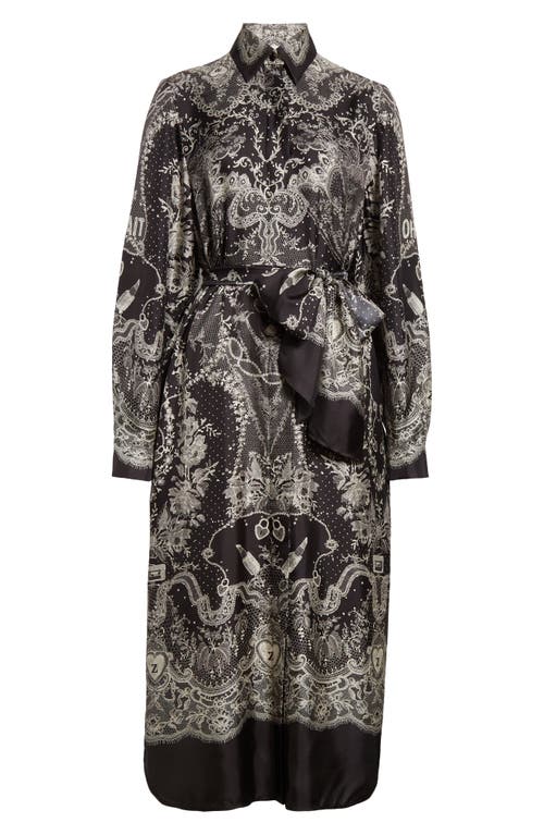 Zimmermann Locket Print Belted Silk Shirtdress In Black Locket