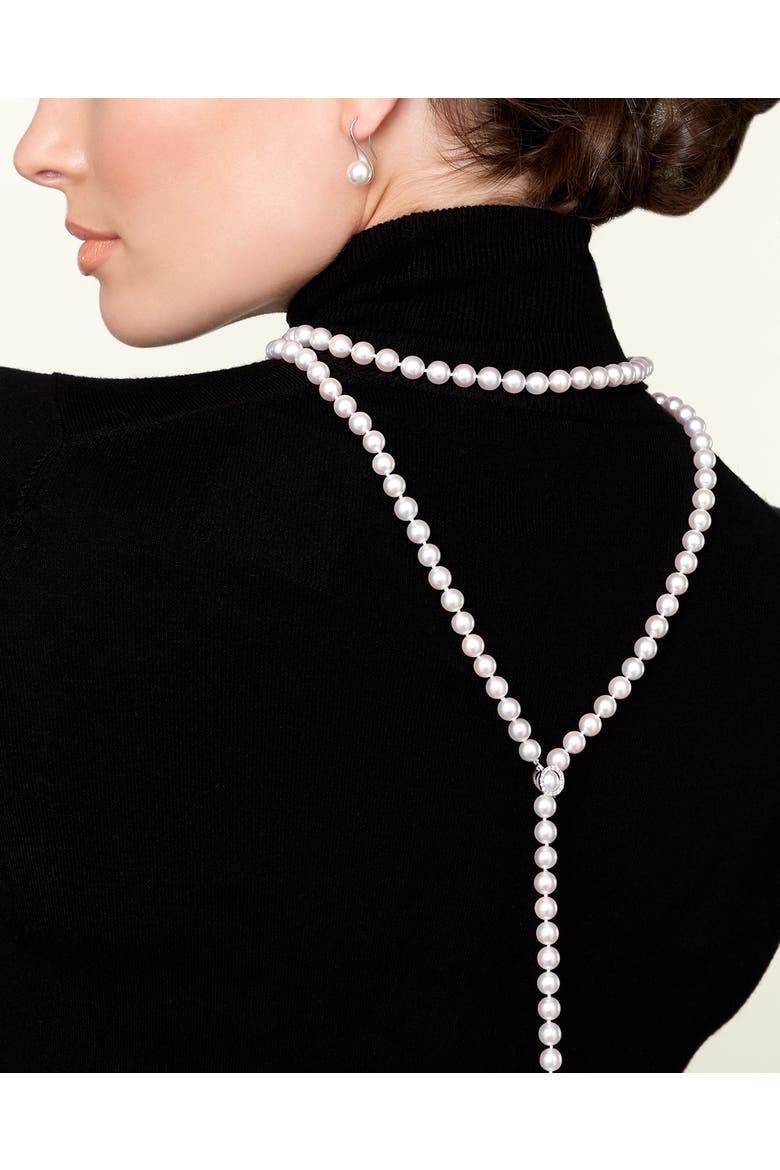 8.0-8.5mm Japanese Akoya White Pearl & Diamond Lariat Y - Shape Adjustable Necklace in Opera Length, Alternate, color, White Gold