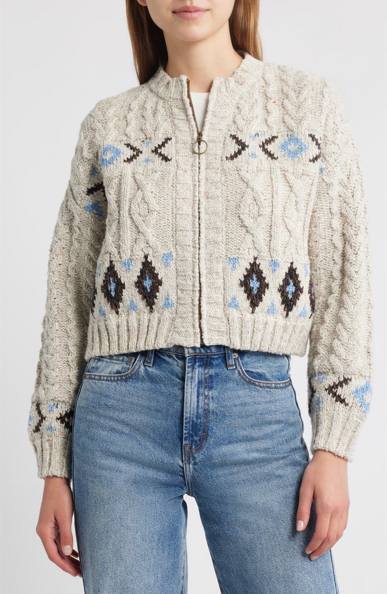 THE GREAT. The Cavern Wool Blend Zip-Up Cardigan, Alternate, color, Oat