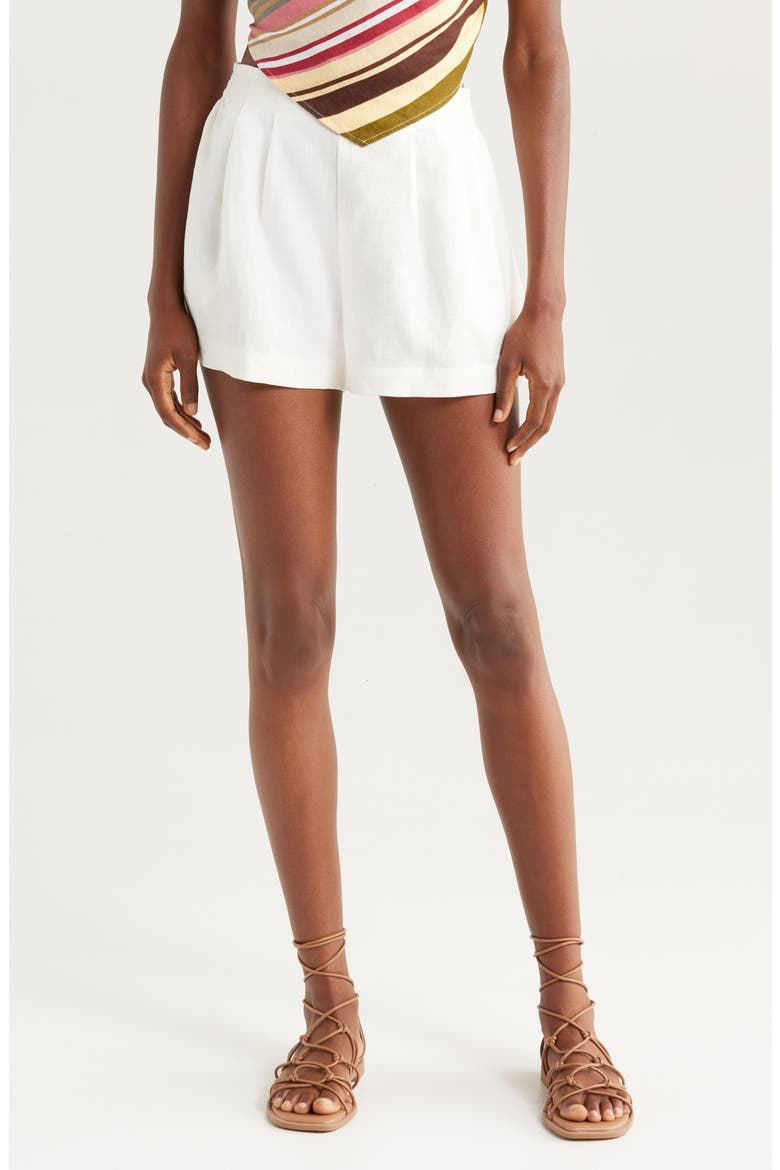 Mirelle Pleat Front Linen Shorts, Main, color, WHITE