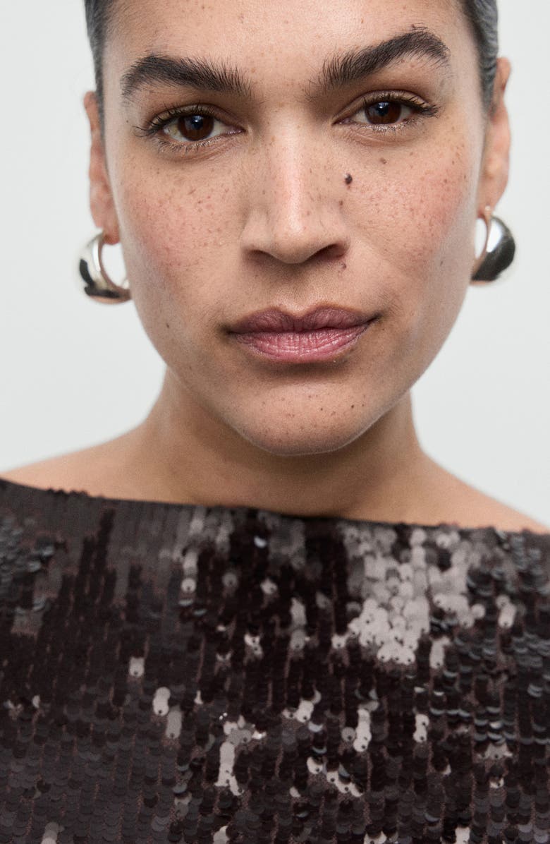 MANGO Sequin Flare Sleeve Top, Alternate, color, Brown