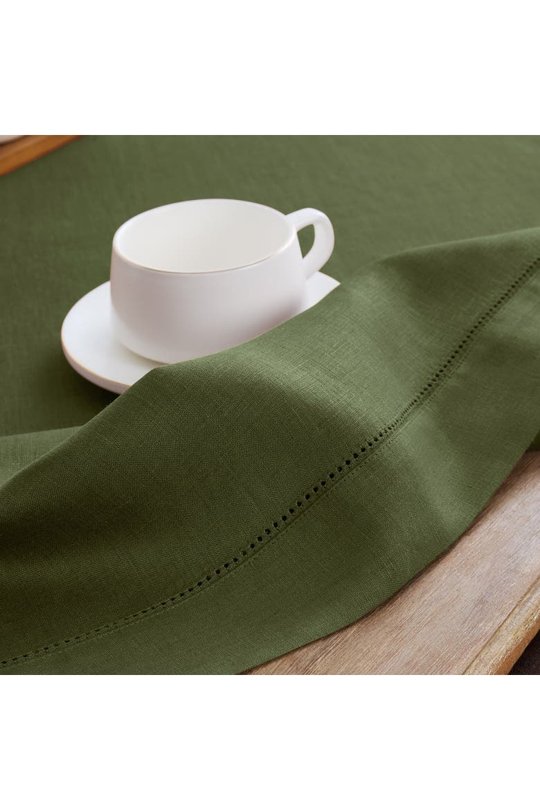 Linen Table Runner - Classic Hemstitch, Alternate, color, Olive