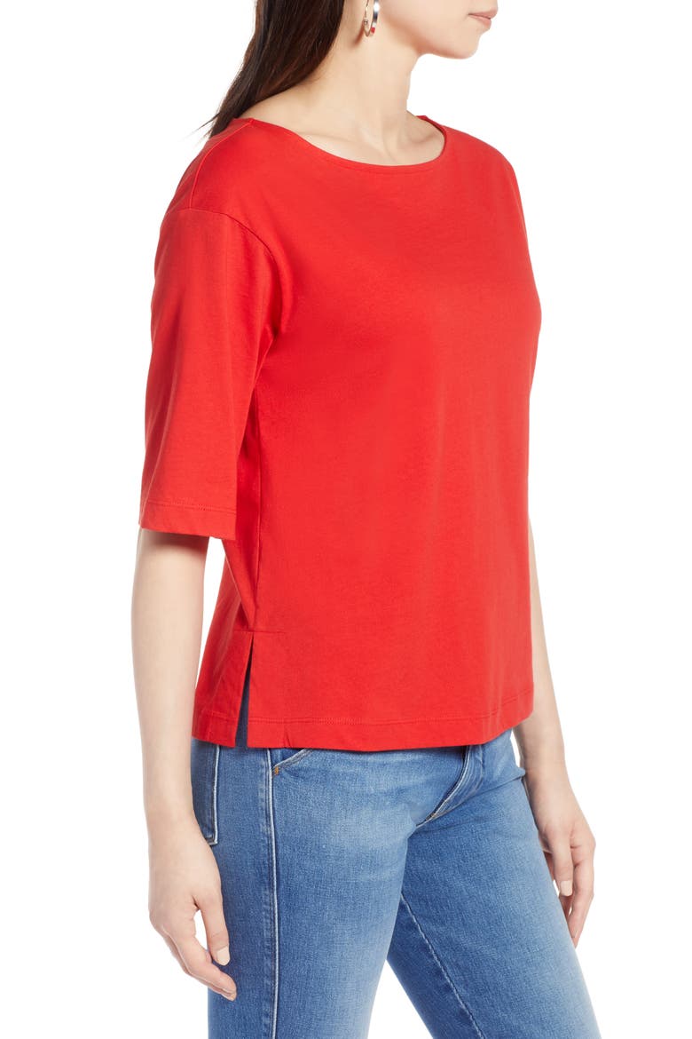 Boat Neck Cotton Top, Alternate, color, RED CHINOISE
