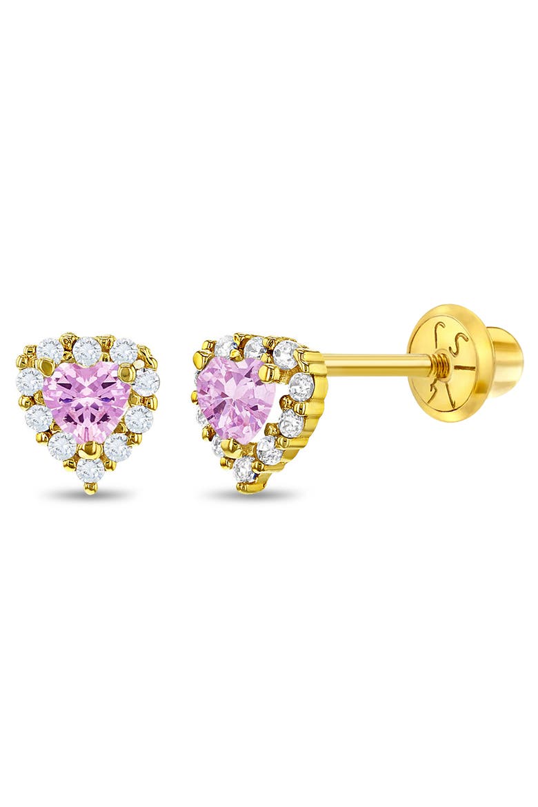 14k Princess Heart Cubic Zirconia Earrings, Main, color, Pink