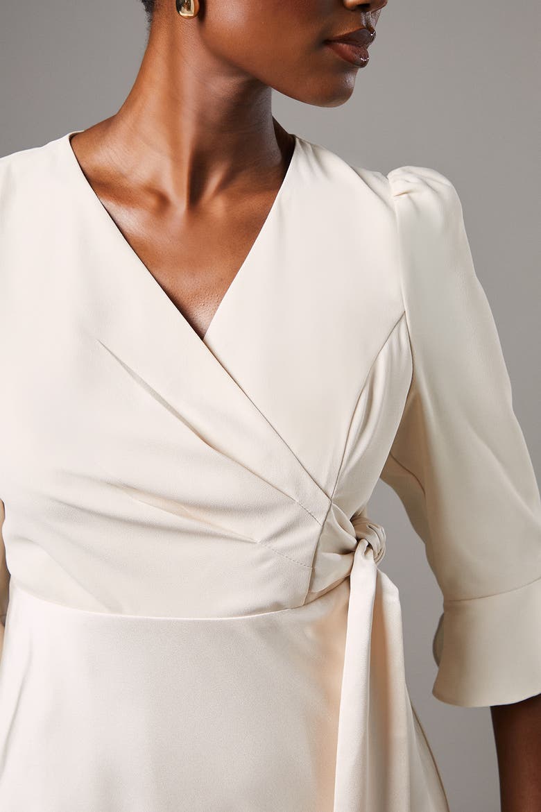 Ruffle Sleeve Satin Wrap Dress, Alternate, color, Champagne