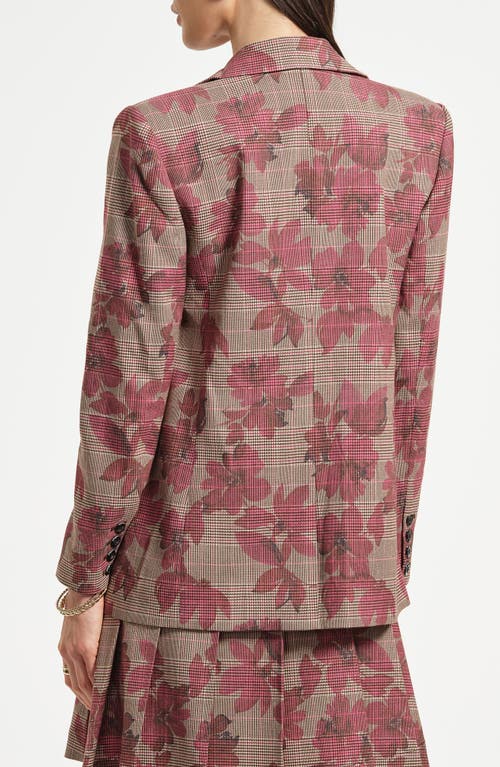 Isaac Mizrahi New York Floral Plaid Blazer In Burgundy