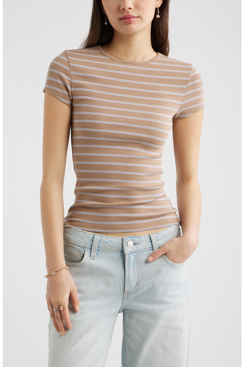 Stretch Cotton Blend Baby Tee, Main, color, BROWN F BLUE F LANA STRIPE