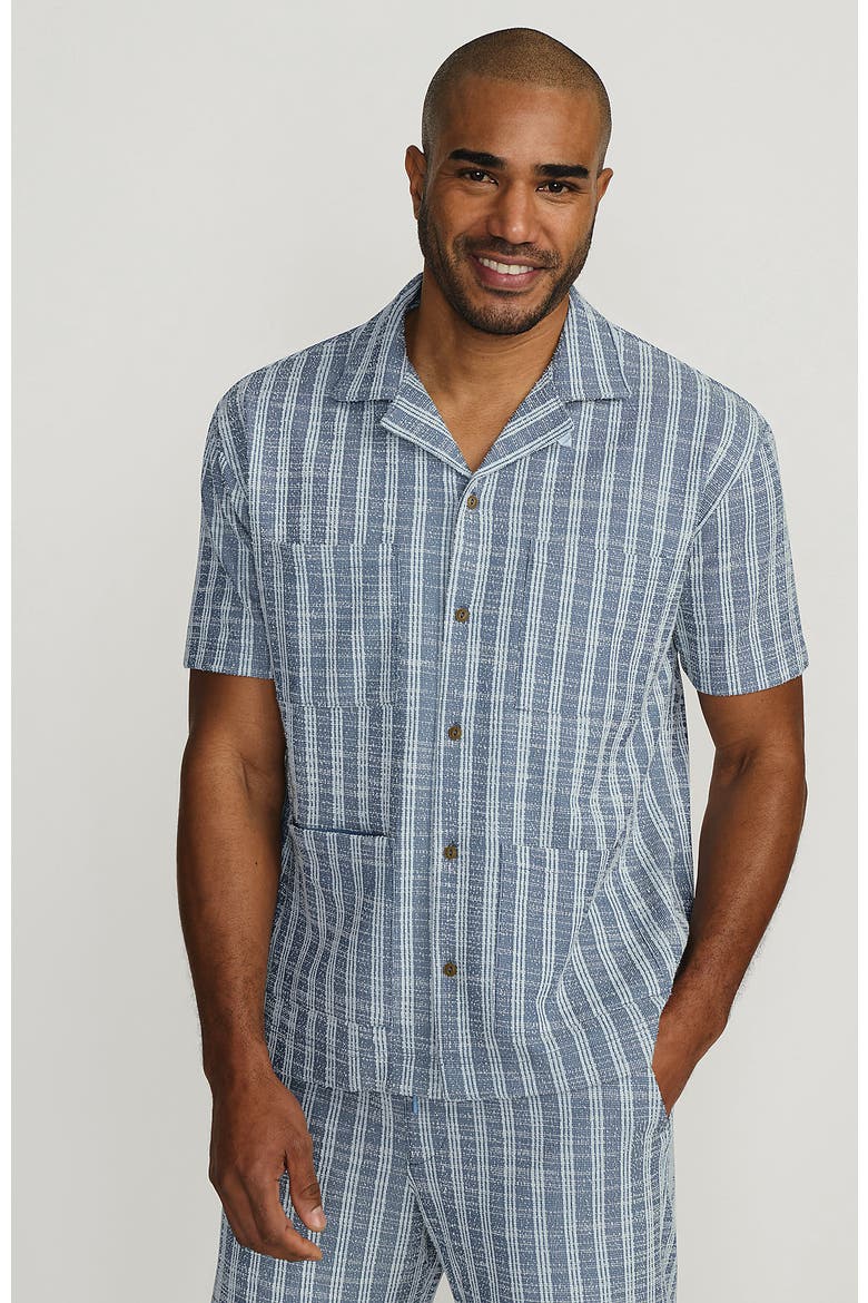 Short Sleeve Textured Jacquard Camp Collar Shirt - Set Top, Main, color, Serene Blue Stripe