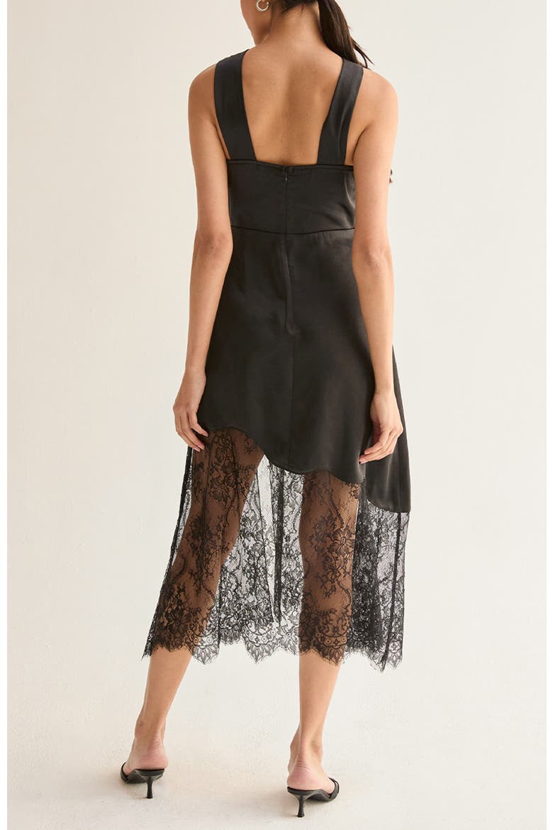 Lace Hem Satin Halter Midi Dress, Alternate, color, Black