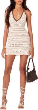 EDIKTED Coastal Crochet Halter Cover-Up Dress