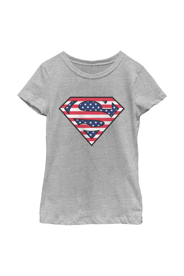 Girl's Superman Patriotic Logo  Graphic T-Shirt, Main, color, Athletic Heather